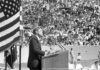 President John F. Kennedy at Rice University Stadium, Houston, Texas, 12 September 1962