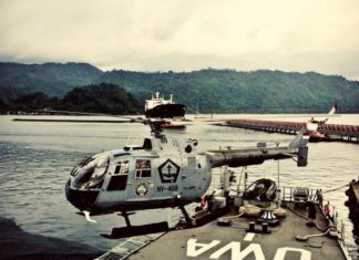 NBO-105 lepas landas dari  KRI OWA Helikopter NBO-108 lepas landas dari geladak KRI OWA.