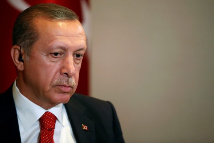Turkish President Tayyip Erdogan prepares for an interview in New York
