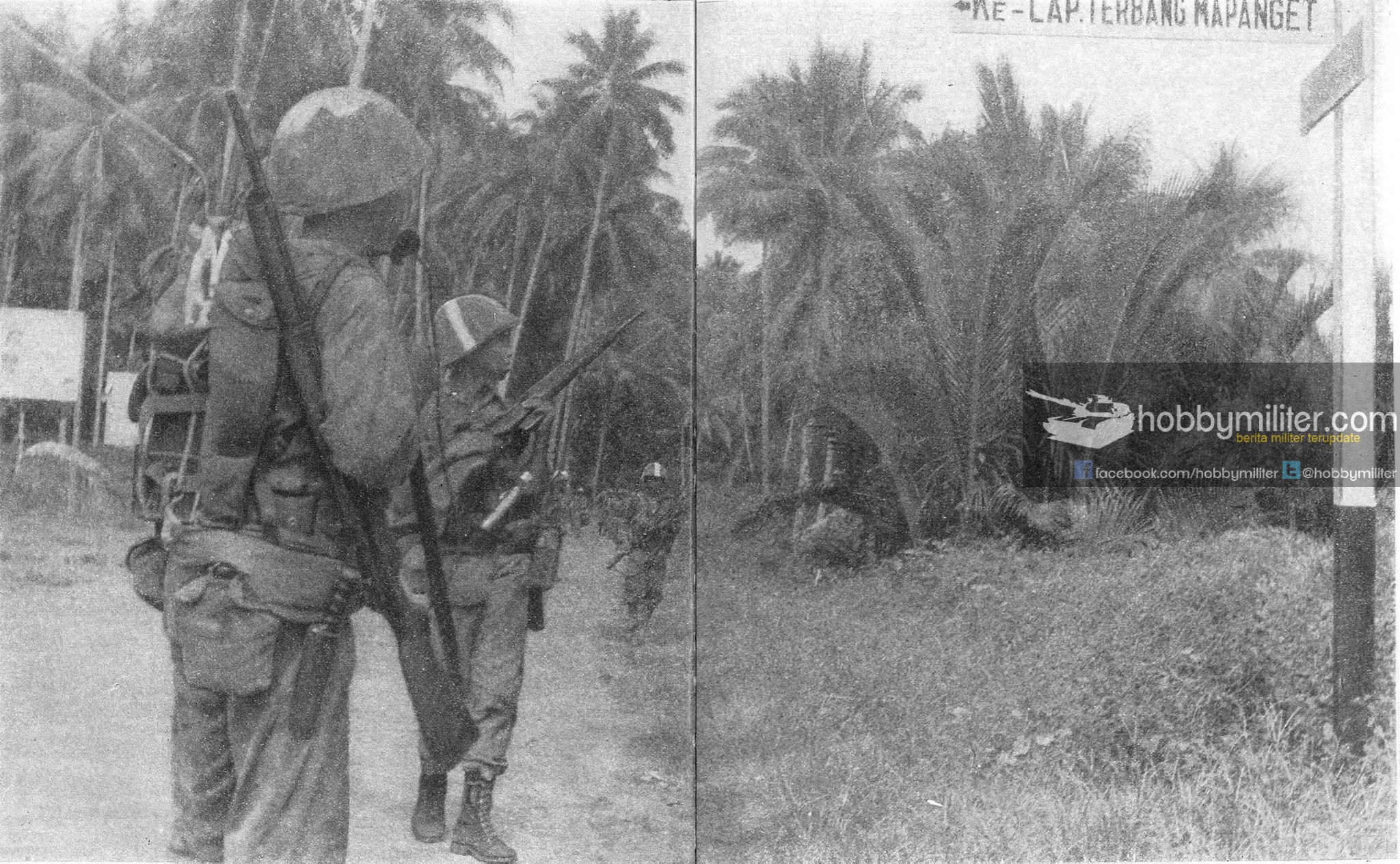 pasukan KKO menuju lapangan terbang Mapanget Manado (penumpasan Permesta) dengan membawa FN49